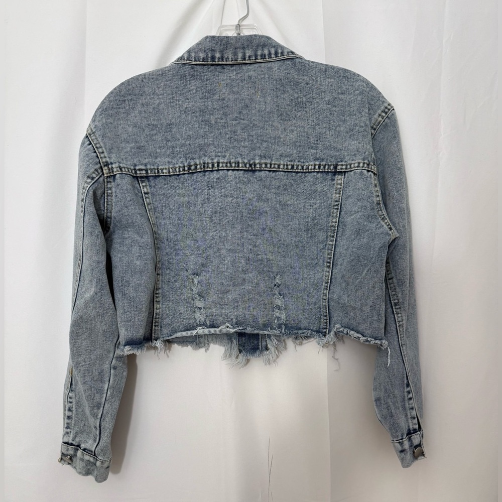 P.Cill Cropped Button Down Long Sleeve Denim Jacket Size Medium - Picture 7 of 12
